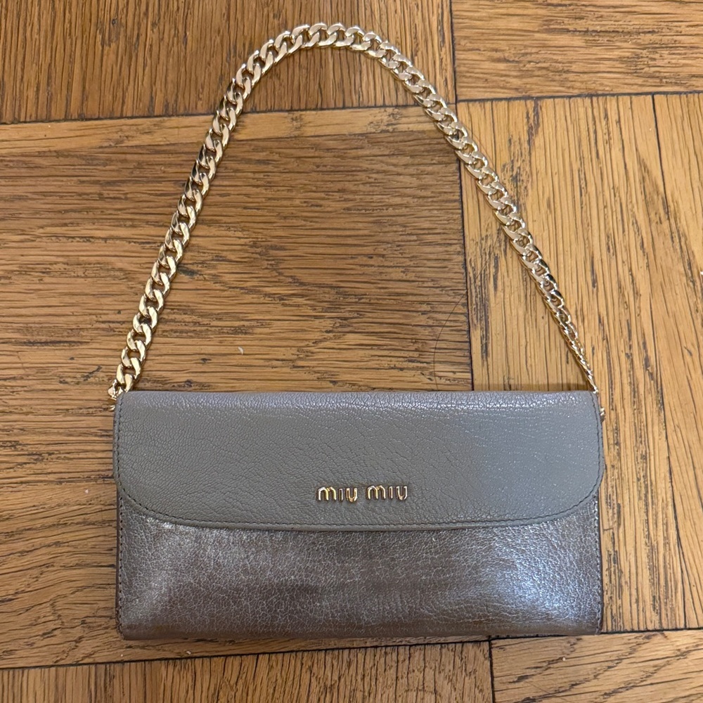 Miu Miu Two-Tone Gray Wallet with Unbranded Chain
